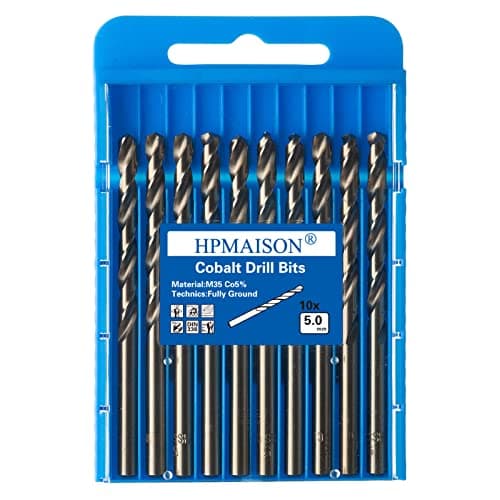 Image of HPMAISON True 5% Cobalt Jobber Drill Bit Set, 10Pcs 5mm M35 High Speed Steel Twist Drill Bits, 135° Split Point Extremely Heat Resistant for Stainless Steel, Cast Iron, Hard Metal, Plastic, Wood