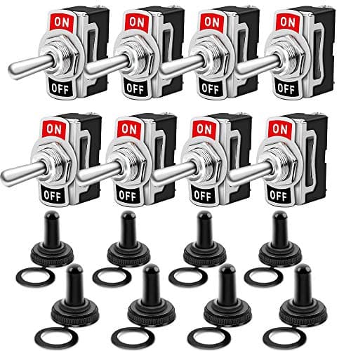 Image of Gebildet 8 Pieces Rocker Switch with Cap Waterproof 12V-24V/15A, SPST On/Off 2 Positions 2 Pins, for Car Dashboard Light (Black)