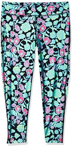 Image of Under Armour Girls' HeatGear Armour Printed Ankle Crop , Black (003)/Cloudless Sky , Youth X-Large