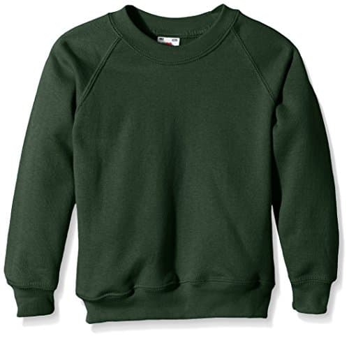 Image of Fruit of the Loom Unisex Kids Raglan Premium Sweater, Bottle Green, 7-8 Years (Manufacturer Size:30)