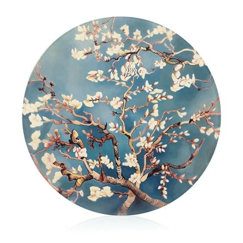 Image of Almond Blossom Cutting Board Stylish Non-Slip Tempered Glass Cutting Board for Kitchen Easy to Clean Round Chopping Boards Professional Butcher Block for Countertop & Decor