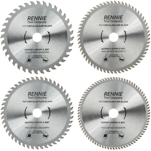 Image of 4 x Rennie Tools 160mm x 20mm Bore (16mm ring) Circular Wood Saw Blades For Festool TS55 Makita Bosch Ryobi Dewalt Circular Saws etc. 160 x 36T, 48T 60T & 80t. TCT Carbide Tipped