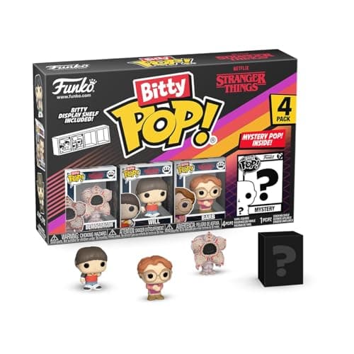 Image of Funko Bitty POP! 4 Pack: Netflix - Stranger Things - Demogorgon, Will, Barb, Mystery Mini Figure - Styles may vary - 0.9 inch (2.2 cm) Collectable - Stackable Display Shelf Included - Gift Idea