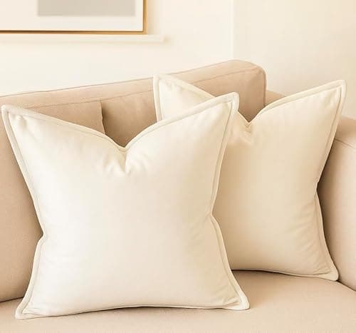 Image of Luxury Velvet Cushion Covers – Soft Decorative Throw Pillowcases for Sofa, Bed, or Chair (Set of 2) (Ivory, 65 x 65cm (Pack of 2))