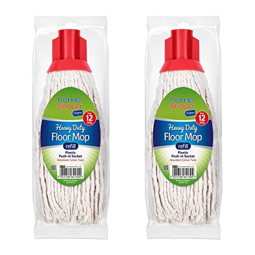 Image of HOMESHOPA 2 Pack Mop Heads Replacement, 12 Size Red Colour Coded Self Threading Plastic Push in Socket Refill Head, Super Absorbent Wet & Dry Floor Cleaning for Domestic & Commercial Use