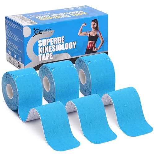 Image of Superbe Precut Kinesiology Tapes (3 Rolls Pack), Sports Tape Muscle Tape for Pain Relief, Muscle Support, Recovery and Physio Therapy (Blue)