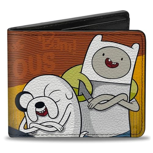 Image of Buckle-Down Cartoon Network Bi-Fold Wallet with Standard Billfold and Card Slots, Adventure Time Jake and Finn DUDES Righteous Pose Multi Color, Vegan Leather, Multicolor, 4.0" x 3.5", Casual