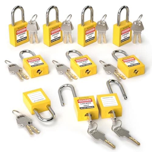Image of Bwintech 10 Pcs 38MM Keyed Different Yellow Safety Padlock Lockout Tagout Lock for Lock Out Tag Out Stations and Devices