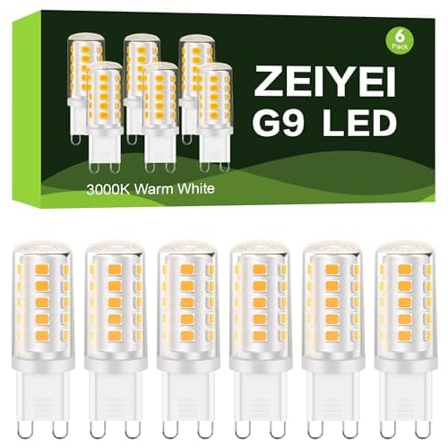 Image of ZEIYEI G9 LED Bulbs, 6-Pack, 4W (40-50W Halogen Equivalent), 3000K Warm White, Non-Dimmable - Ideal for Chandeliers, Ceiling Fans, Wall Sconces, Home and Office Lighting.