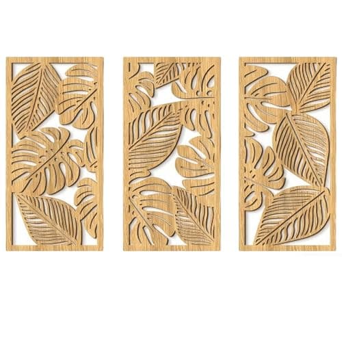 Image of BRTNUP 3 PCS Boho Wall Art Set, Wooden Wall Art Wooden Wall Decor for Living Room Bedroom Hallway Bohemian Botanical Hanging Bohemian Home Decor Modern Farmhouse Geometric Wall Hanging (Natural Wood)