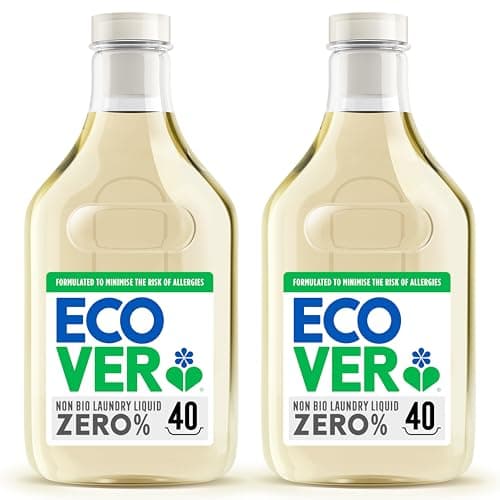 Image of Ecover Zero Non-Bio Laundry Detergent for Sensitive Skin, Baby Laundry Washing Liquid, 2x Pack of 40 Washes, 2 x 1.43L