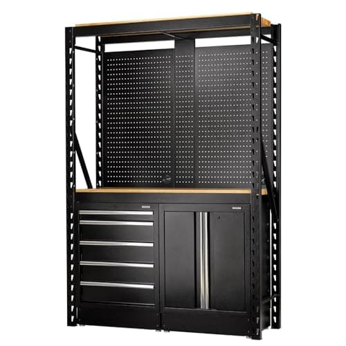 Image of Draper BUNKER 27912 15-Piece Modular Storage Combo 2 Tier Racking with Hardwood Shelving, Pegboards and Floor Cabinets, 1500 mm