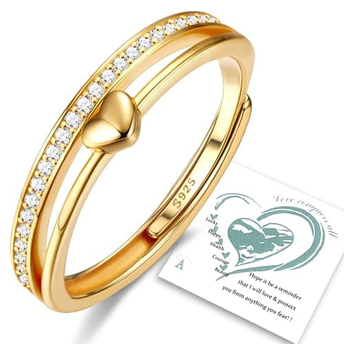 Image of ADRAMATA 925 Sterling Silver Ring for Women Adjustable Stacking Thumb Heart Ring Eternity Wedding Promise Ring CZ Engagement Rings Rose Gold Silver Gold Rings for Women