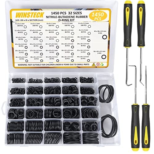 Image of WINSTECK 1450 PCS 32 Size Rubber O Ring Set, O Ring Assortment Kit with Pick & Hook Set, Universal Rubber Pressure Washer O Rings Kit for Hose, Faucet, Automotive, Air and Gas Sealing Repair