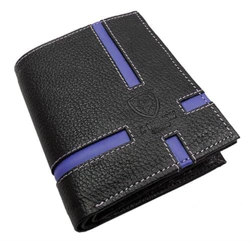 Image of J. Wilson London Designer Real Leather Mens Women Wallet Card Holder Bifold Purse with Gift Box (Blue Black)