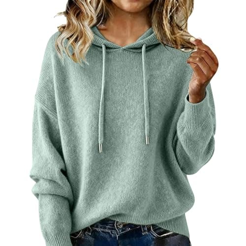 Image of Women's Knitwear Jumper, Cashmere Sweater for Women Warm Knitted Jumper Hoodie Long Sleeve Relaxed Fit Soft Plain Hoody Knitting Pullover Sweatshirts Fall Winter Dress Elegant Jumper Tops Mint Green