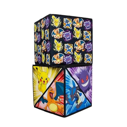 Image of Pokemon Officially Licensed Storage Boxes | 2 pack Foldable Storage Cubes Pow Pow Design with Pikachu | Perfect For Organising Children's Room, Kids Playroom, 30 x 30cm