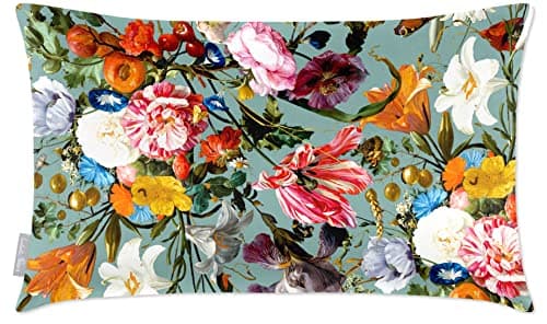Image of Izabela Peters Cushions With Covers Included, Filled Cushion, Eco-Friendly Velvet Cushions, 50 x 30 cm, Floral Dream - Blue Surf, Chair Cushions, Sofa Cushions, Seat Cushions
