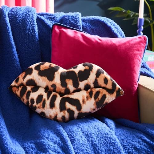 Image of OHS Leopard Print Lips Shaped Throw Pillow, Gifts for Women Soft Cosy Scatter Cushion Decorative Stuffed Lip Cushion Cute Room Decor Novelty Cushions for Sofa Bed Plush Pillow, 38 x 22cm