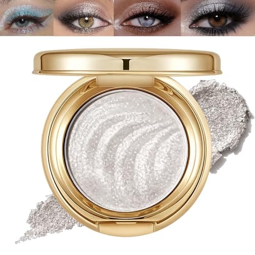 Image of Pearl White Glitter Eyeshadow Single - Diamond Shimmer Metallic Finish & Smooth Blendable High Waterproof Formula for Highlight, Brow Bone Lift and Luminous Eye Makeup