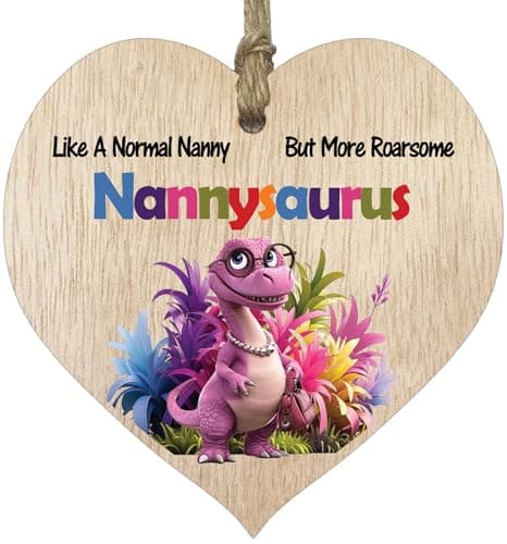 Image of Nan Gifts - Roarsome Nansaurus Wooden Heart Plaque - Happy Birthday Gifts for Nan from Grandson Granddaughter, Dinosaur Mother's Day Presents, Light Wood Sign Keepsake
