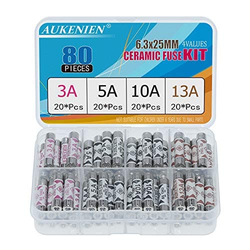 Image of AUKENIEN 4 Values 80pcs BS1362 Fuse 3A 5A 10A 13A 240V 3 5 10 13 Amp 240 Volt Fuses Assorted Household UK 6.3x25 mm 0.248x0.984 Inch Ceramic Tube Fuses Assortment Kit for Mains Plug
