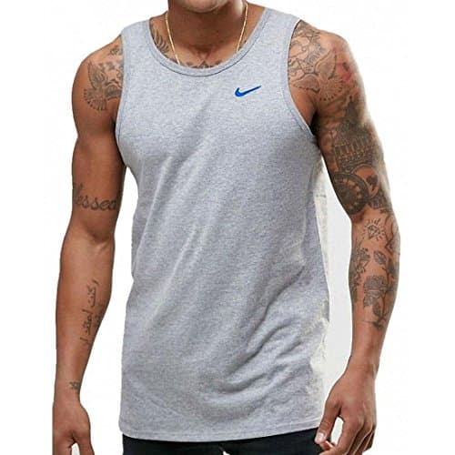 Image of Nike men's grey swoosh logo cotton muscle fit sleeveless sports vest (Medium)