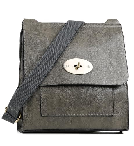 Image of AOSSTA Women's Cross-Body Bags Leather Large Cross Body Messenger Bag Shoulder Bag (21601 Dark Grey)