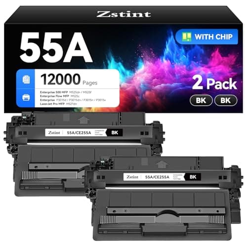 Image of 55A Black Toner Cartridge 2-Pack Replacement for HP 55A CE255A 55X CE255X Compatible HP Laserjet Enterprise 500 MFP M525dn M525f Flow M525c P3015d P3015dn P3015n P3015x M521dn M525 P3015 M521 Printer