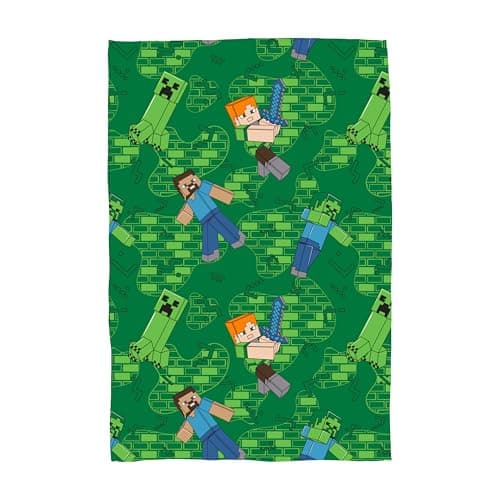 Image of Minecraft Officially Licensed Fleece Blanket Super Soft Warm Blanket | Level Design | Perfect for Home, Bedroom, Sleepovers and Camping 100 x 150 cm | Green