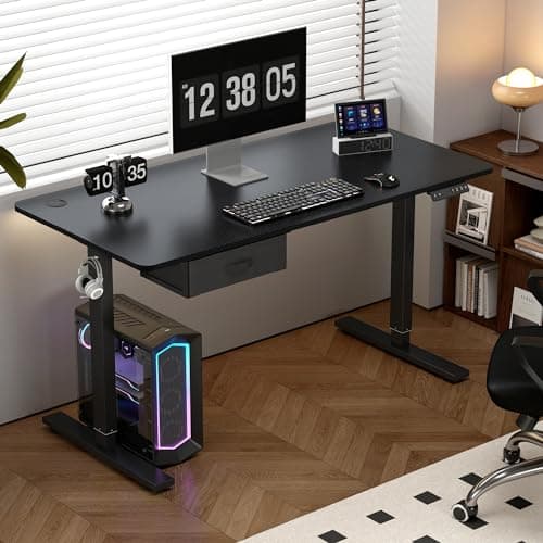 Image of mcc direct Electric Standing Desk, Sit Stand Table, Height Adjustable Electric Standing Computer Desk with Desk Drawer for Home Office(100 X 60 cm, Matte Black)-Easton