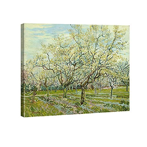Image of Wieco Art - The White Orchard by Van Gogh Famous Oil Paintings Reproduction Modern Stretched and Framed Landscapes Artworks Giclee Canvas Prints Green Pictures on Canvas Wall Art for Home Decorations