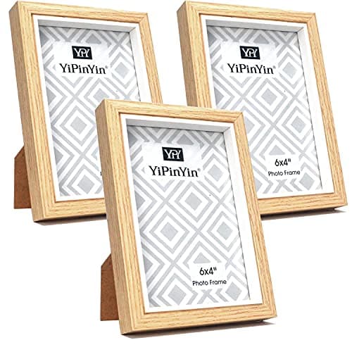 Image of 6 x 4‘’Wooden White Two Tone Picture Frame,Set of 3 4 x 6‘ Wooden Boxed Photo Frame in Perspex Window for Desktop or Wall Mount Oxford Premium Modern Thin Picture Frame