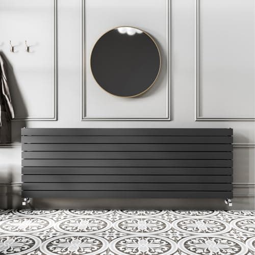 Image of Go Bathrooms Pinta 610 x 1800mm Horizontal Radiator Anthracite Flat Panel Double Column Wall Mounted Designer Anthracite Grey Radiator Central Heating Includes Brackets