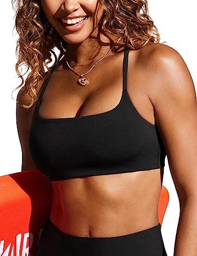 Image of CRZ YOGA Women's D-DD Scoop Neck Bikini Tops - Padded Adjustable Straps Sports Bras Swimsuit Swimming Costume Black 12