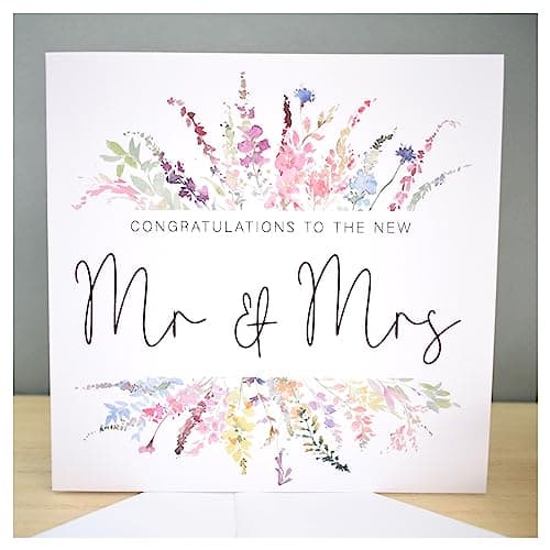 Image of To the New Mr & Mrs Card | Wedding Day Congrats Card | Card Husband Wife | Rainbow Florals | 148mm Square Modern Greeting Card