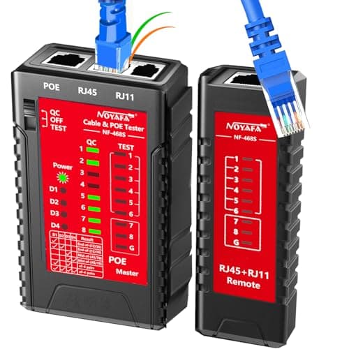 Image of NF-468S Network Cable Tester Ethernet Tester Multi-Function LAN Tester for POE/RJ45 RJ11 RJ12 Cat5 Cat5e Cat6 Cat6a Phone Line Cat3 UTP/STP Cable Connection Mapper Network Tool (Professional-Red)