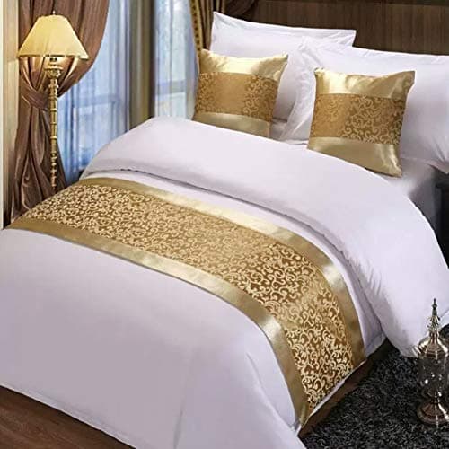 Image of wahome Champagne Floral Bed Runner Throw Bedding Bedspreads Single Queen King Bed Cover Towel for Home Hotel Decoration (19.7x94.5in for 180cm bed)