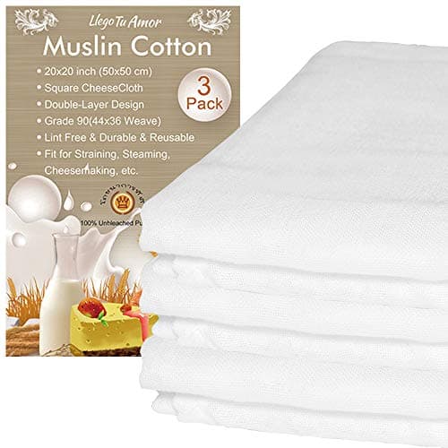 Image of 3 Pack Dual Layer Design Pure Cotton Muslin Cloths for Straining, Ultra Fine Soft Square Grade 90 Cheesecloth (50 x 50 cm), Cheese Cloths Muslin Cloth Weave Fabric Filter for Cooking, Baking