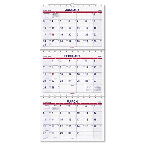 Image of AT-A-GLANCE Wall Calendar 2016, Three-Month View, 12 x 27 Inches (PMLF11-28)