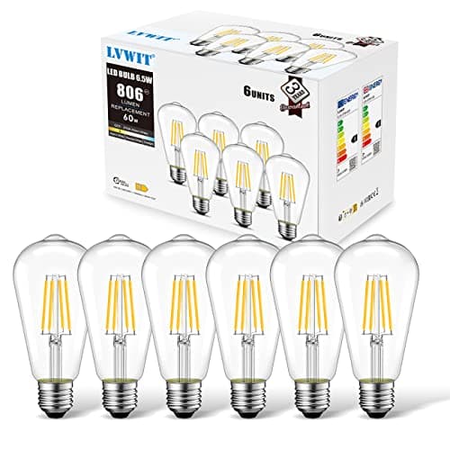Image of LVWIT Vintage E27 Led Filament Bulb,Antique 6.5W ST64 LED E27 Edison Screw Bulb 60W Equivalent,806 LM,2700K Warm White,Retro Old Fashioned Style Antique Lamp,Non-dimmable (6 Pack)