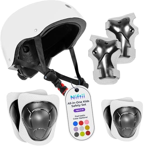 Image of Niftii Kids Helmet with Pads - Adjustable Multi-Sport Complete Safety Gear for Cycling, Skateboarding & Scooting, Ideal for Boys & Girls Ages 3-15 Kids Bike Helmet Set, White