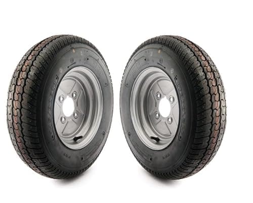 Image of Pair of 10 inch Trailer wheel and tyres 145/80/10 Radial Tyre 4 inch PCD 67mm centre bore