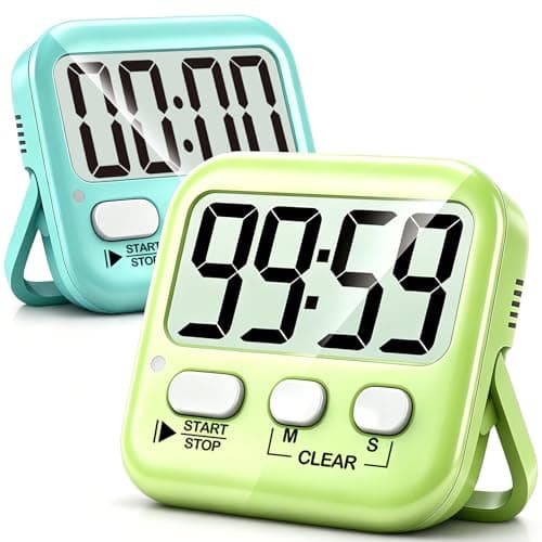 Image of Antonki 2 Pack Digital Kitchen Timers for Cooking, Countdown Timer for Egg, Toothbrush, Office, Classroom, Kids, Teachers - Magnetic, Kickstand, Hanging - Battery Included