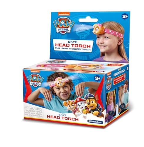Image of PAW Patrol Kids Head Torch Skye with Helicopter Sound – LED Headlamp for Children, Adjustable Strap, Light & Sound Toy, Hands-Free Torch for Camping, Night Reading & Fancy Dress