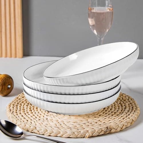 Image of Yeqqzq 20 Oz Pasta Bowls Set of 4, Salad Bowls, Serving Bowls, Soup, Ceramic, Large Capacity, Microwave & Dishwasher Safe