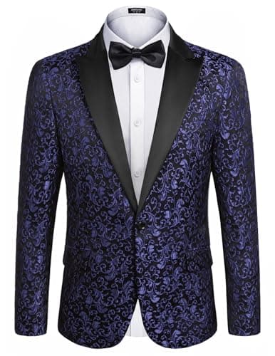 Image of COOFANDY Mens Floral Blazer Suit Jacket Dinner Party Prom Wedding Stylish Tuxedo, 1 - Navy Blue, XL