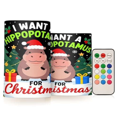 Image of famyily I Want A Hippo for Christmas Flameless led Candles with Timer Candle with Remote Electronic Lights Unscented Remote Control for Window Battery Powered 2-Piecing Set