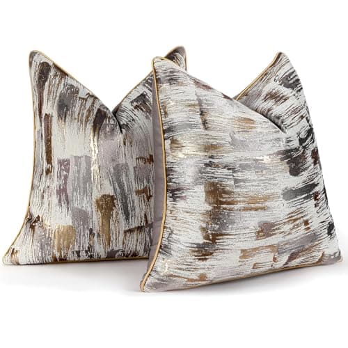 Image of HOSTECCO Abstract Cushion Covers 45x45 cm Set of 2 Gold Khaki Jacquard Cushion Cases Modern Decorative Pillow Covers for Sofa Couch Bed