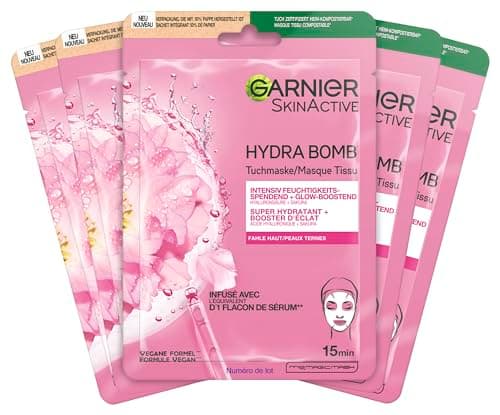 Image of Garnier Hydra Bomb Hydrating Face Mask with Hyaluronic Acid and Sakura for Dead Skin (Pack of 5)